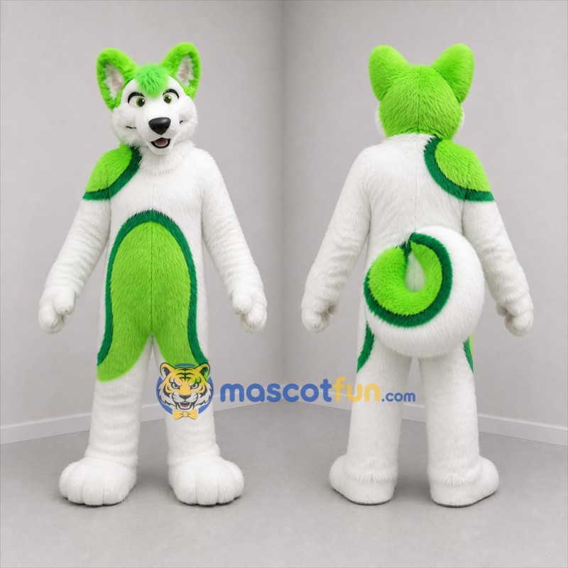 Custom Green and White Dog Mascot Costume Adult Full Body Suit for Sports Events