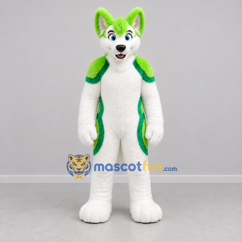 Custom Green and White Dog Mascot Costume Adult Full Body Suit for Costume Parties