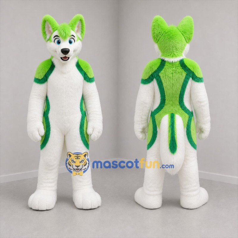 Custom Green and White Dog Mascot Costume Adult Full Body Suit for Costume Parties