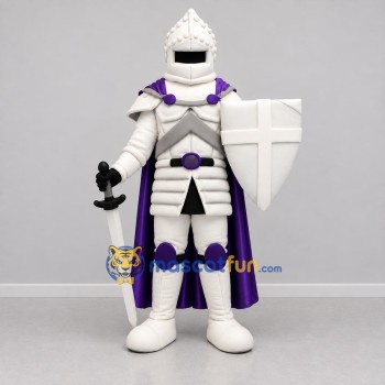 Custom White and Purple Armored Knight Mascot Costume Adult Full Body Suit for Medieval Festivals