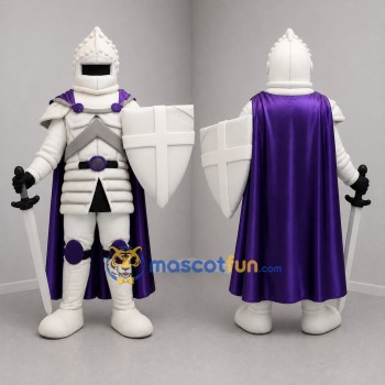 Custom White and Purple Armored Knight Mascot Costume Adult Full Body Suit for Medieval Festivals