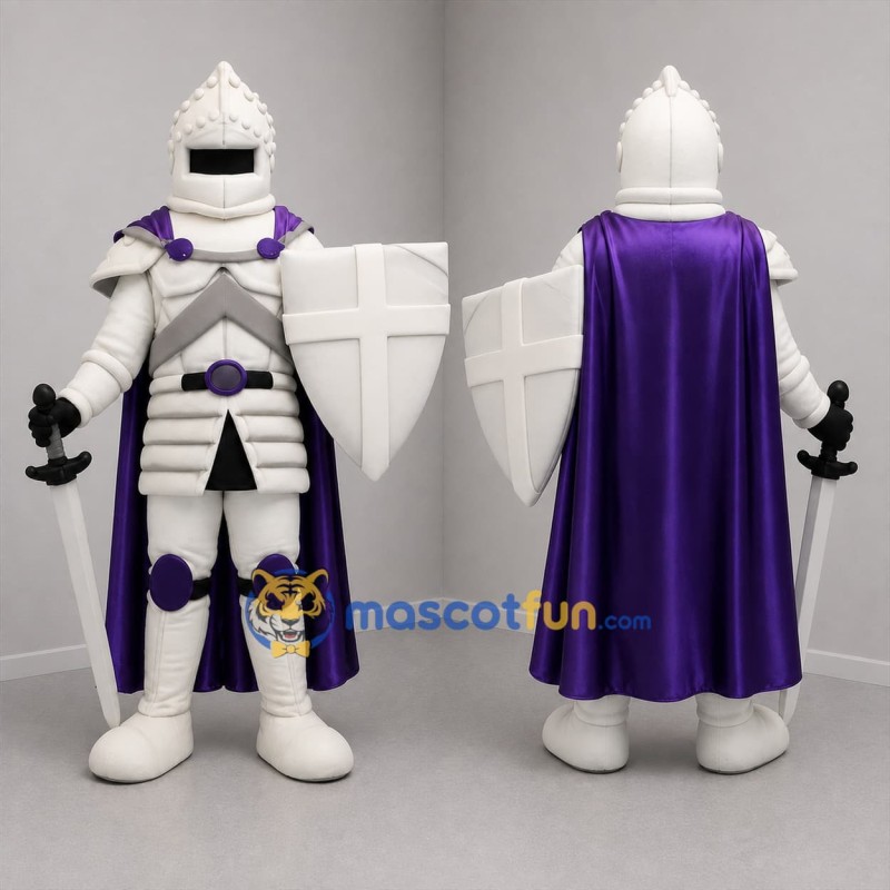Custom White and Purple Armored Knight Mascot Costume Adult Full Body Suit for Medieval Festivals