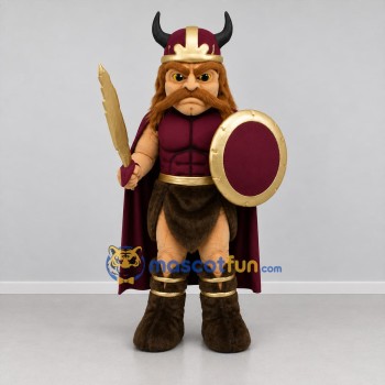 Custom Burgundy and Gold Viking Warrior Mascot Costume Adult Full Body Suit for Medieval Festivals
