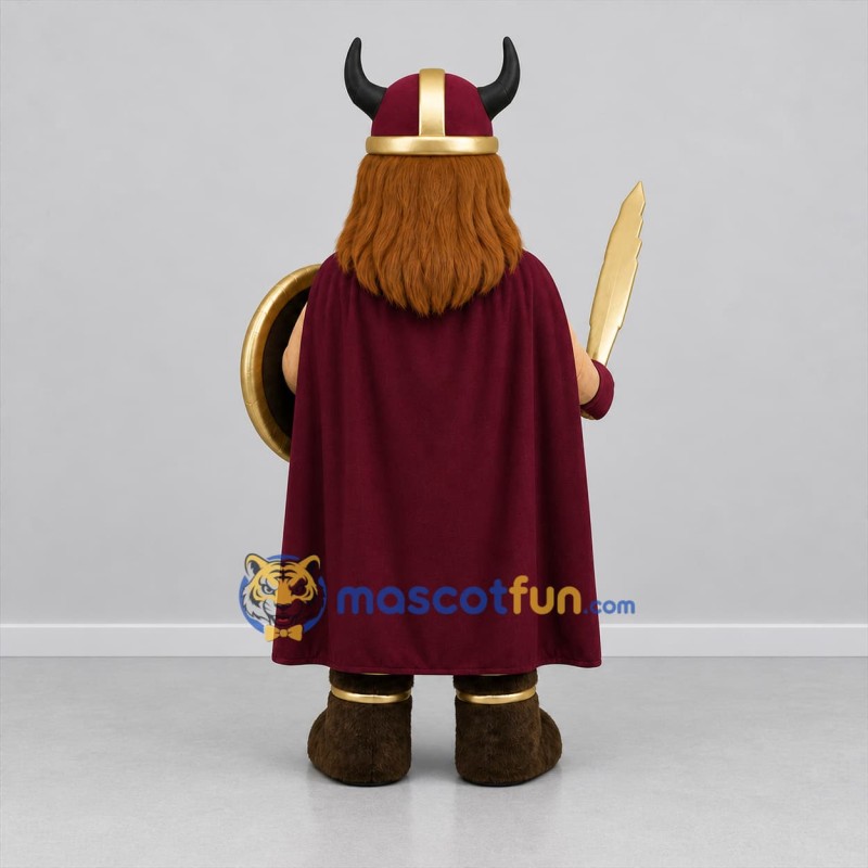 Custom Burgundy and Gold Viking Warrior Mascot Costume Adult Full Body Suit for Medieval Festivals