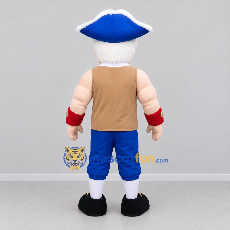 Custom Blue and Brown Colonial Man Mascot Costume Adult Full Body Suit for Historical Parades