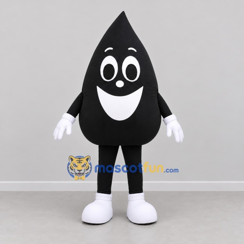 Custom Black and White Droplet Mascot Costume Adult Full Body Suit for Educational Events