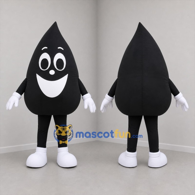 Custom Black and White Droplet Mascot Costume Adult Full Body Suit for Educational Events
