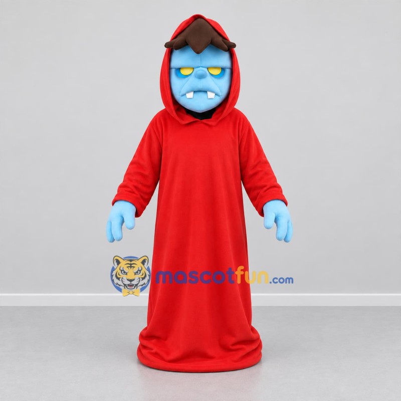 Custom Blue and Red Hooded Monster Mascot Costume Adult Full Body Suit for Halloween Events
