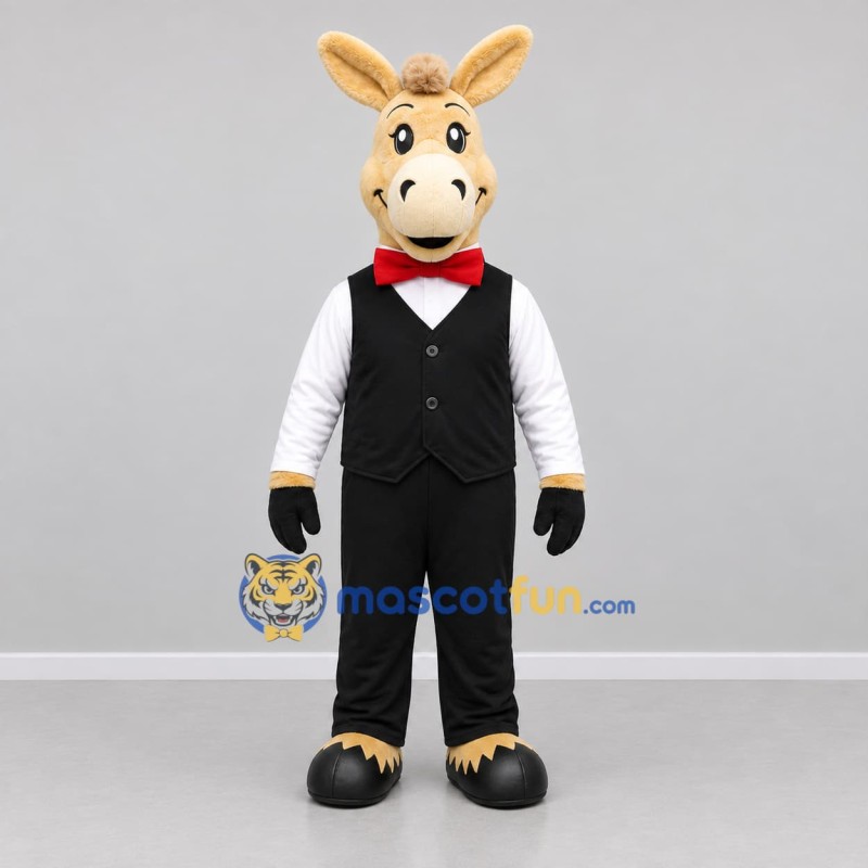 Custom Tan and Black Formal Donkey Mascot Costume Adult Full Body Suit for Community Events