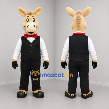 Custom Tan and Black Formal Donkey Mascot Costume Adult Full Body Suit for Community Events