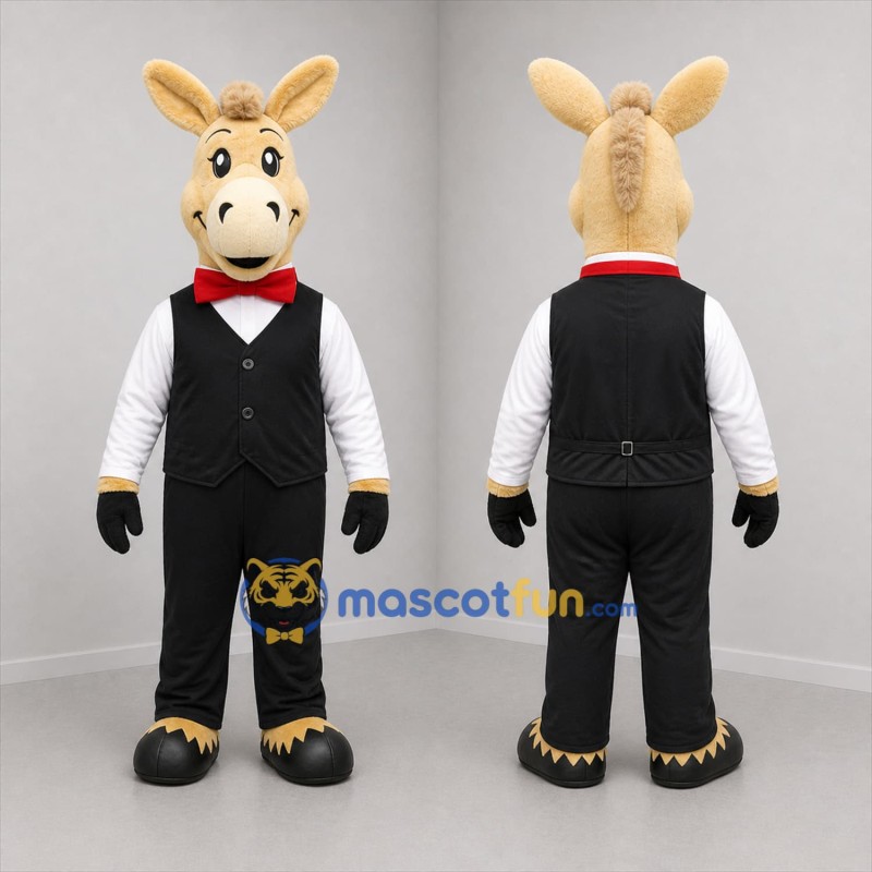 Custom Tan and Black Formal Donkey Mascot Costume Adult Full Body Suit for Community Events