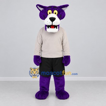 Custom Purple and Gray Wildcat Mascot Costume Adult Full Body Suit for Sports Events