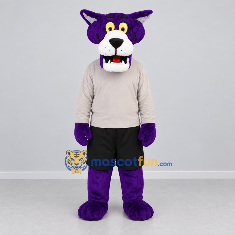 Custom Purple and Gray Wildcat Mascot Costume Adult Full Body Suit for Sports Events