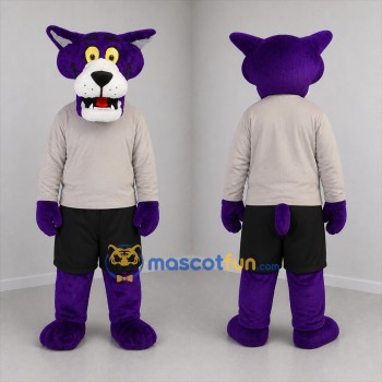 Custom Purple and Gray Wildcat Mascot Costume Adult Full Body Suit for Sports Events