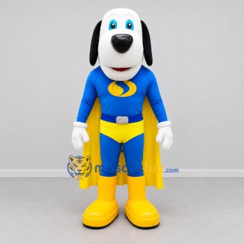 Custom Blue and Yellow Superhero Dog Mascot Costume Adult Full Body Suit for Children's Parties