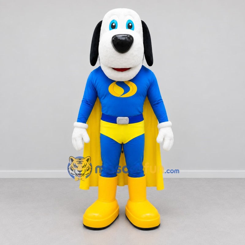 Custom Blue and Yellow Superhero Dog Mascot Costume Adult Full Body Suit for Children's Parties