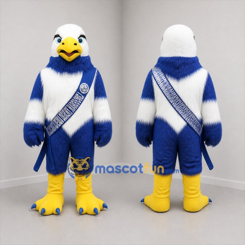 Custom Blue and White Eagle Mascot Costume Adult Full Body Suit for Sports Events