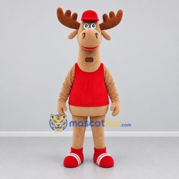 Custom Tan and Red Moose Mascot Costume Adult Full Body Suit for Nature Events