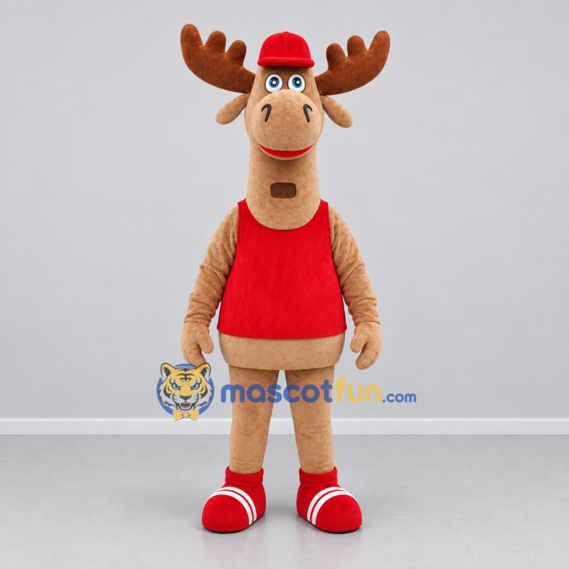 Custom Tan and Red Moose Mascot Costume Adult Full Body Suit for Nature Events