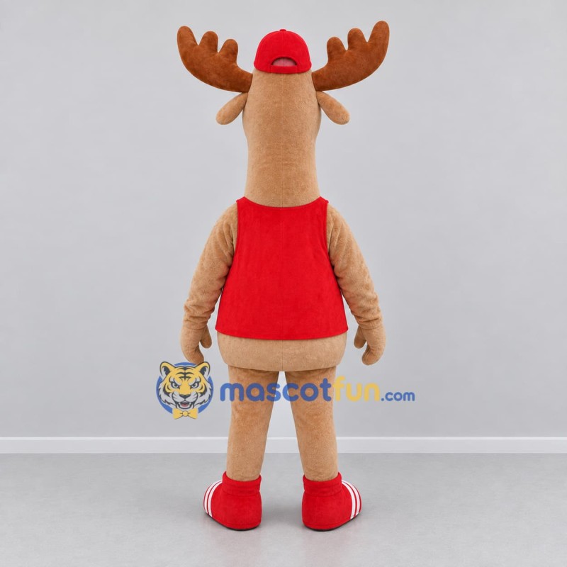 Custom Tan and Red Moose Mascot Costume Adult Full Body Suit for Nature Events