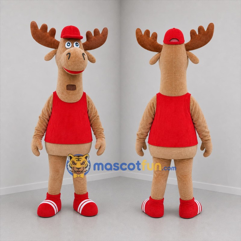 Custom Tan and Red Moose Mascot Costume Adult Full Body Suit for Nature Events
