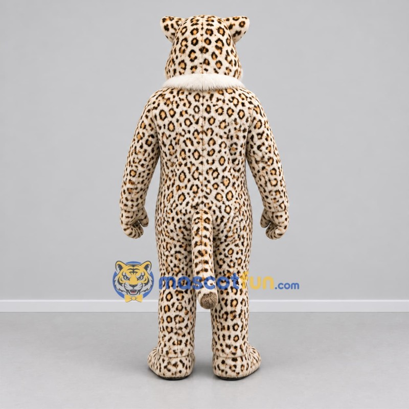 Custom Tan Black and White Leopard Mascot Costume Adult Full Body Suit for Wildlife Events
