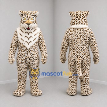 Custom Tan Black and White Leopard Mascot Costume Adult Full Body Suit for Wildlife Events