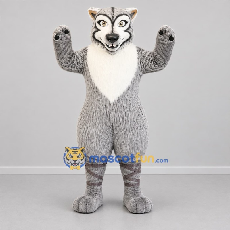Custom Gray and White Wolf Mascot Costume Adult Full Body Suit for Wildlife Events