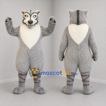 Custom Gray and White Wolf Mascot Costume Adult Full Body Suit for Wildlife Events