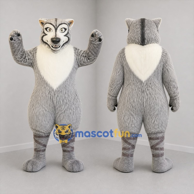 Custom Gray and White Wolf Mascot Costume Adult Full Body Suit for Wildlife Events