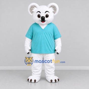 Custom White and Teal Koala Mascot Costume Adult Full Body Suit for Educational Events