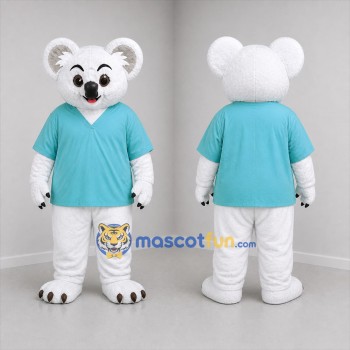 Custom White and Teal Koala Mascot Costume Adult Full Body Suit for Educational Events