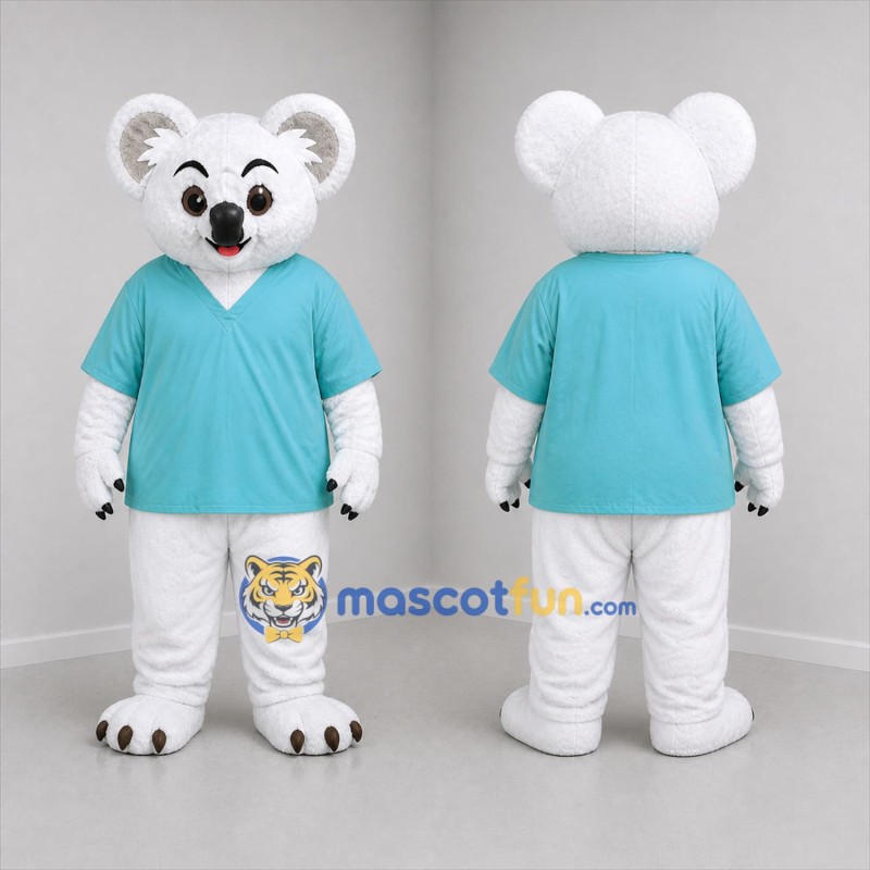 Custom White and Teal Koala Mascot Costume Adult Full Body Suit for Educational Events