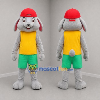 Custom Gray Yellow and Green Rabbit Mascot Costume Adult Full Body Suit for Easter Events