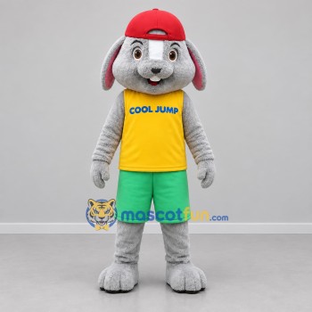 Custom Gray Yellow and Green Rabbit Mascot Costume Adult Full Body Suit for Children's Events