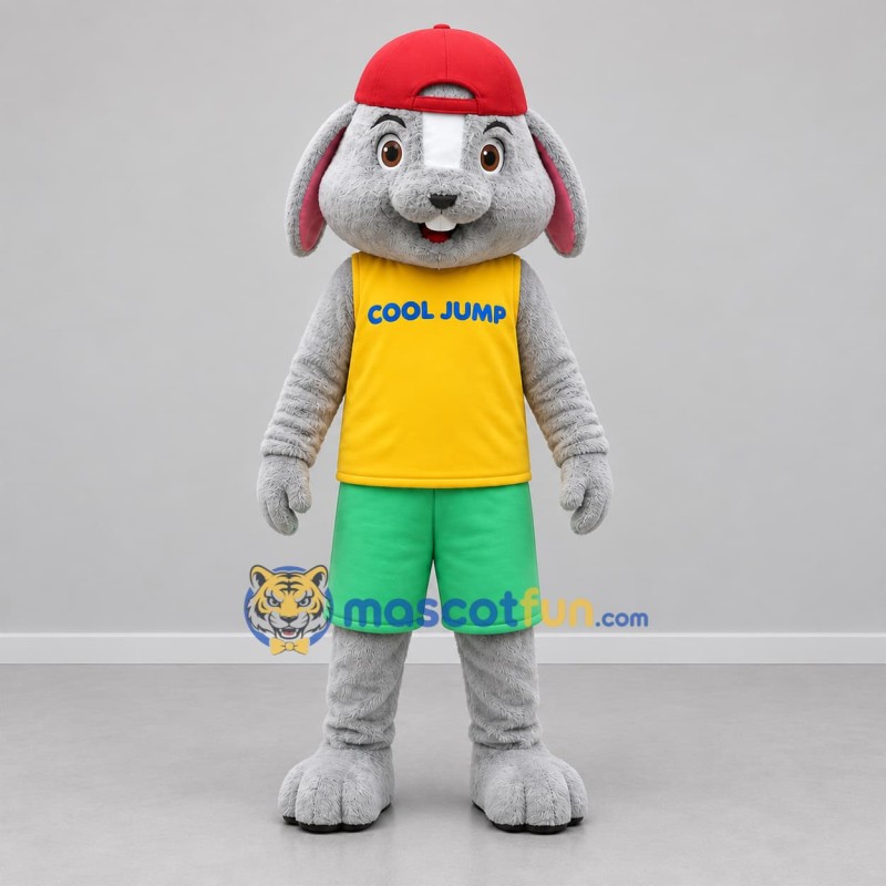 Custom Gray Yellow and Green Rabbit Mascot Costume Adult Full Body Suit for Children's Events