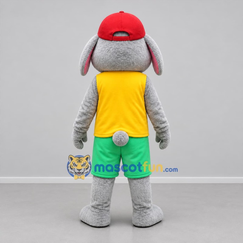 Custom Gray Yellow and Green Rabbit Mascot Costume Adult Full Body Suit for Children's Events