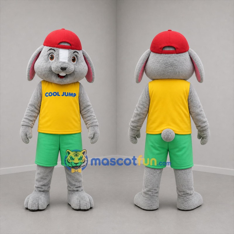 Custom Gray Yellow and Green Rabbit Mascot Costume Adult Full Body Suit for Children's Events
