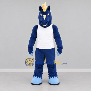 Custom Navy Blue and Gold Horse Mascot Costume Adult Full Body Suit for Sports Events
