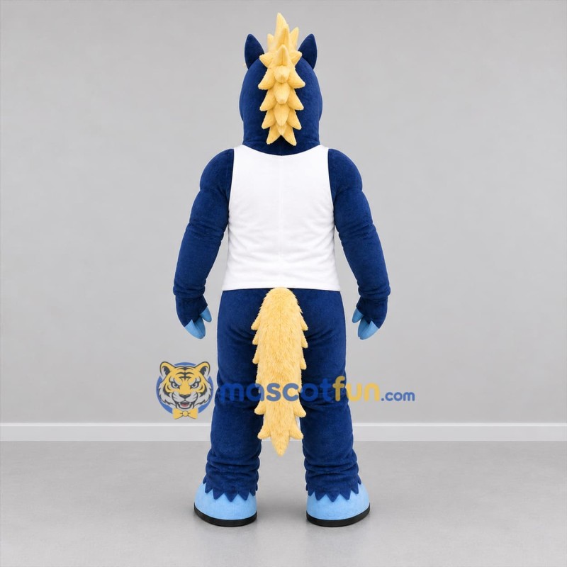 Custom Navy Blue and Gold Horse Mascot Costume Adult Full Body Suit for Sports Events