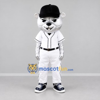 Custom White and Black Baseball Bear Mascot Costume Adult Full Body Suit for Baseball Games