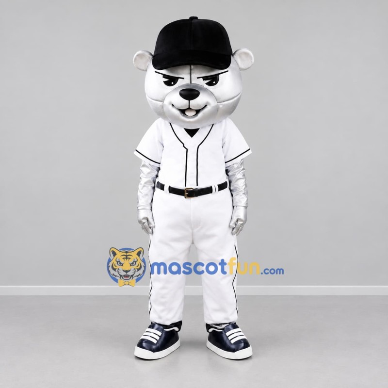 Custom White and Black Baseball Bear Mascot Costume Adult Full Body Suit for Baseball Games