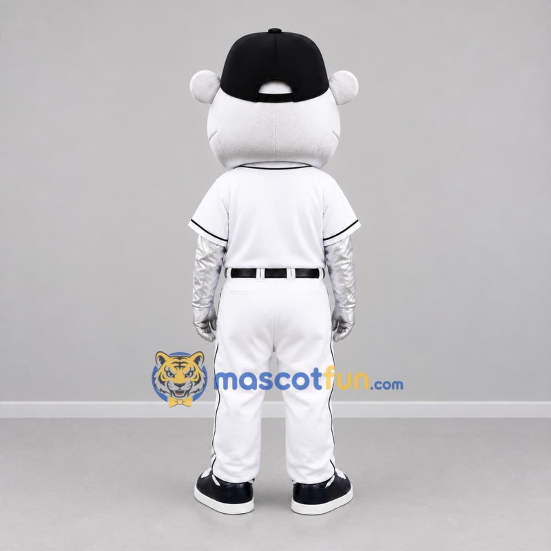 Custom White and Black Baseball Bear Mascot Costume Adult Full Body Suit for Baseball Games