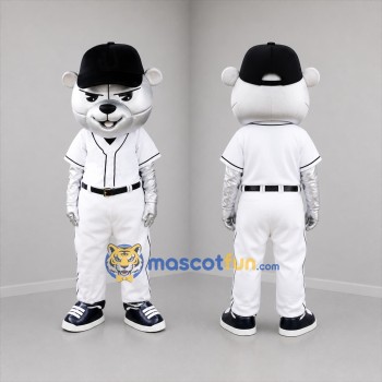 Custom White and Black Baseball Bear Mascot Costume Adult Full Body Suit for Baseball Games