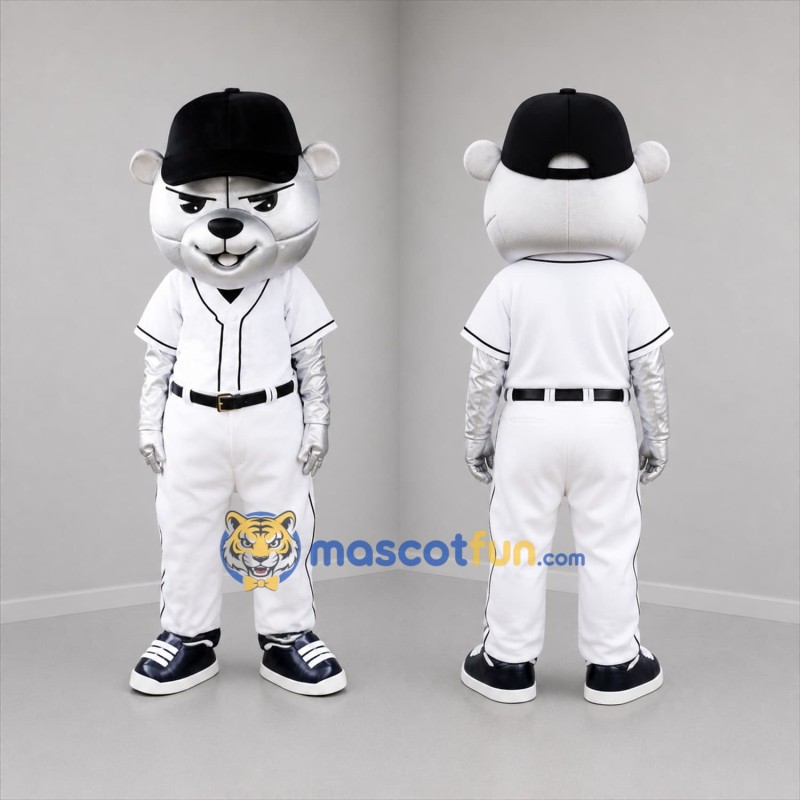 Custom White and Black Baseball Bear Mascot Costume Adult Full Body Suit for Baseball Games