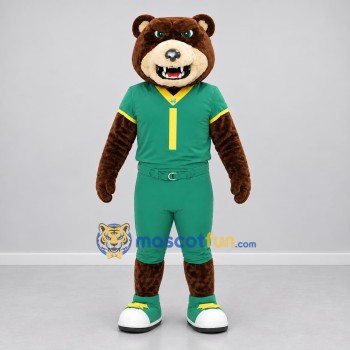 Custom Brown and Green Football Bear Mascot Costume Adult Full Body Suit for Sports Events