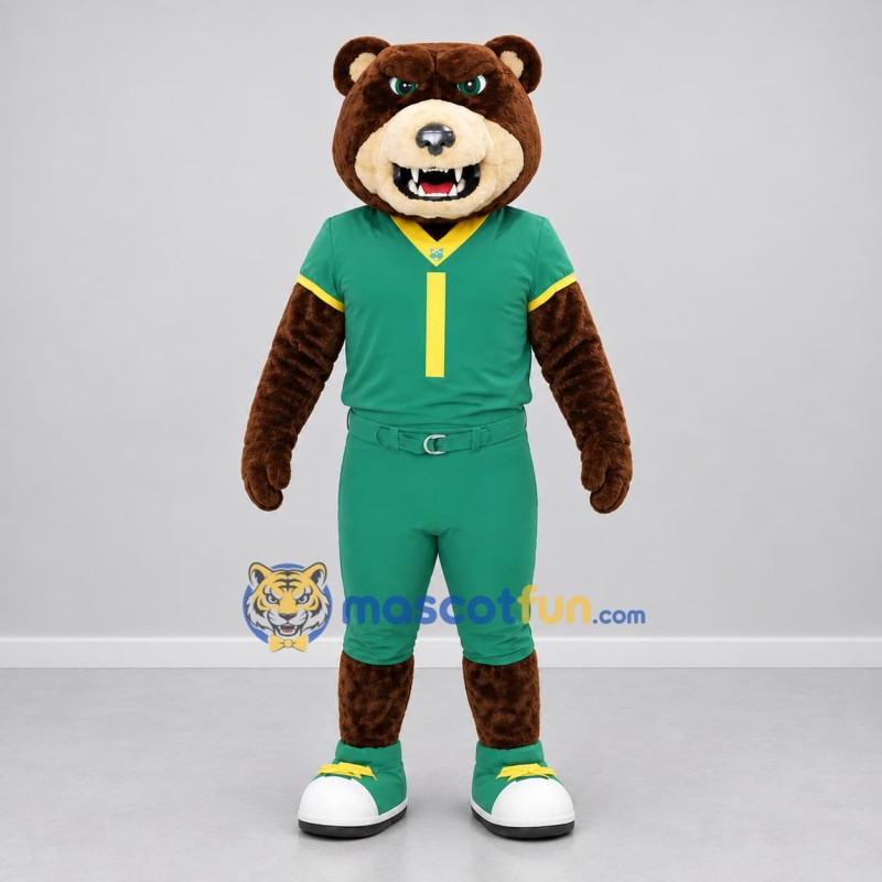 Custom Brown and Green Football Bear Mascot Costume Adult Full Body Suit for Sports Events
