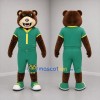 Custom Brown and Green Football Bear Mascot Costume Adult Full Body Suit for Sports Events