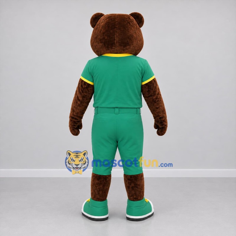 Custom Brown and Green Football Bear Mascot Costume Adult Full Body Suit for Sports Events