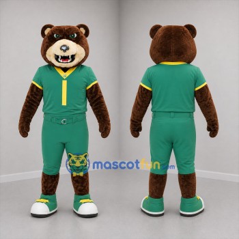 Custom Brown and Green Football Bear Mascot Costume Adult Full Body Suit for Sports Events